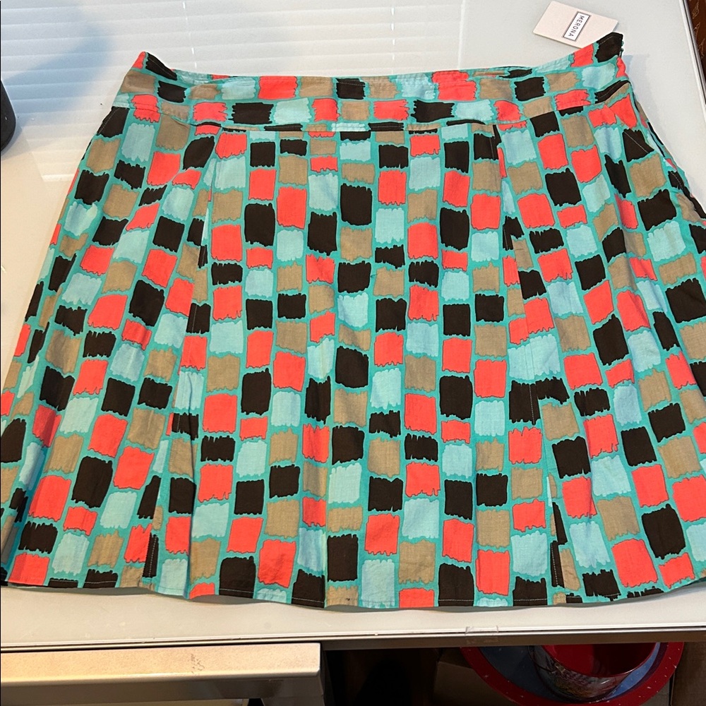 NWT Merona A-Line Skirt with Red turquoise brown graphic design retro look